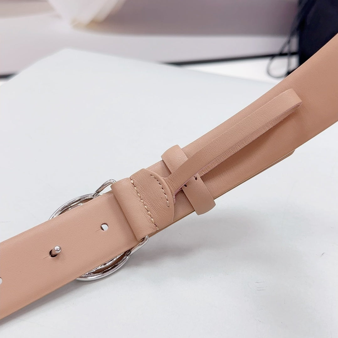 Cc 30Mm Belt In Desert Sand Calfskin Silver Hardware Attach Pearls