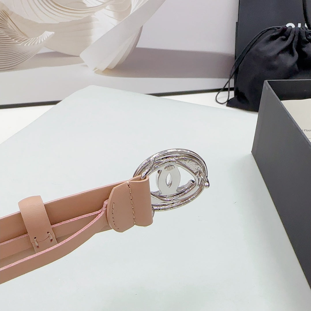 Cc 30Mm Belt In Desert Sand Calfskin Silver Hardware Attach Pearls