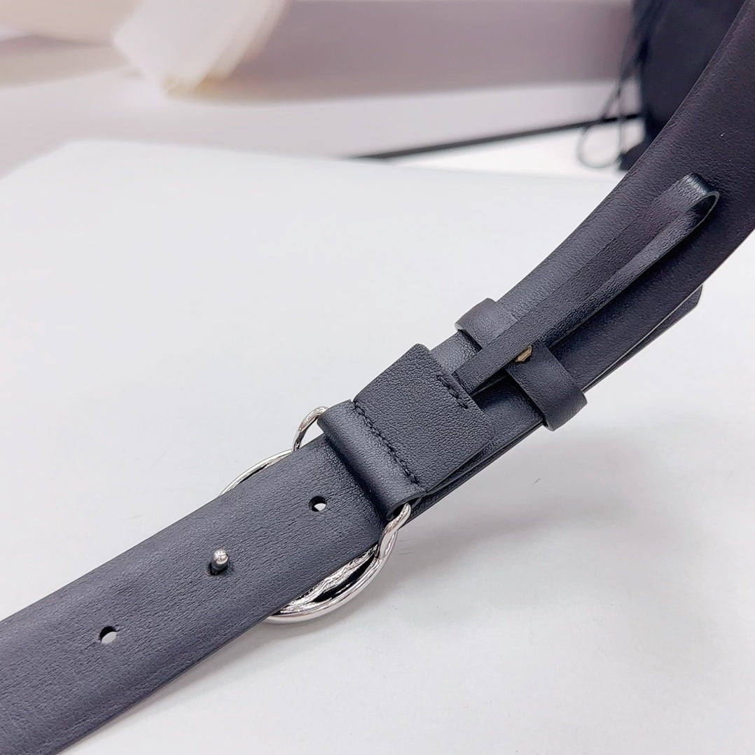 Cc 30Mm Belt In Black Calfskin Silver Hardware Attach Pearls