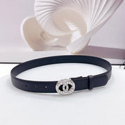 Cc 30Mm Belt In Black Calfskin Silver Hardware Attach Pearls