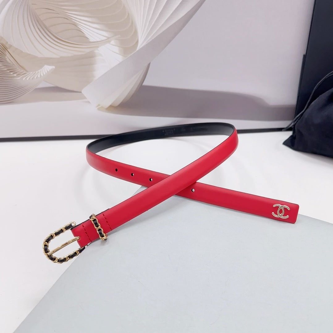 Cc Belt 20 Mm In Cherry Red Mix Black Calfskin Gold Hardware