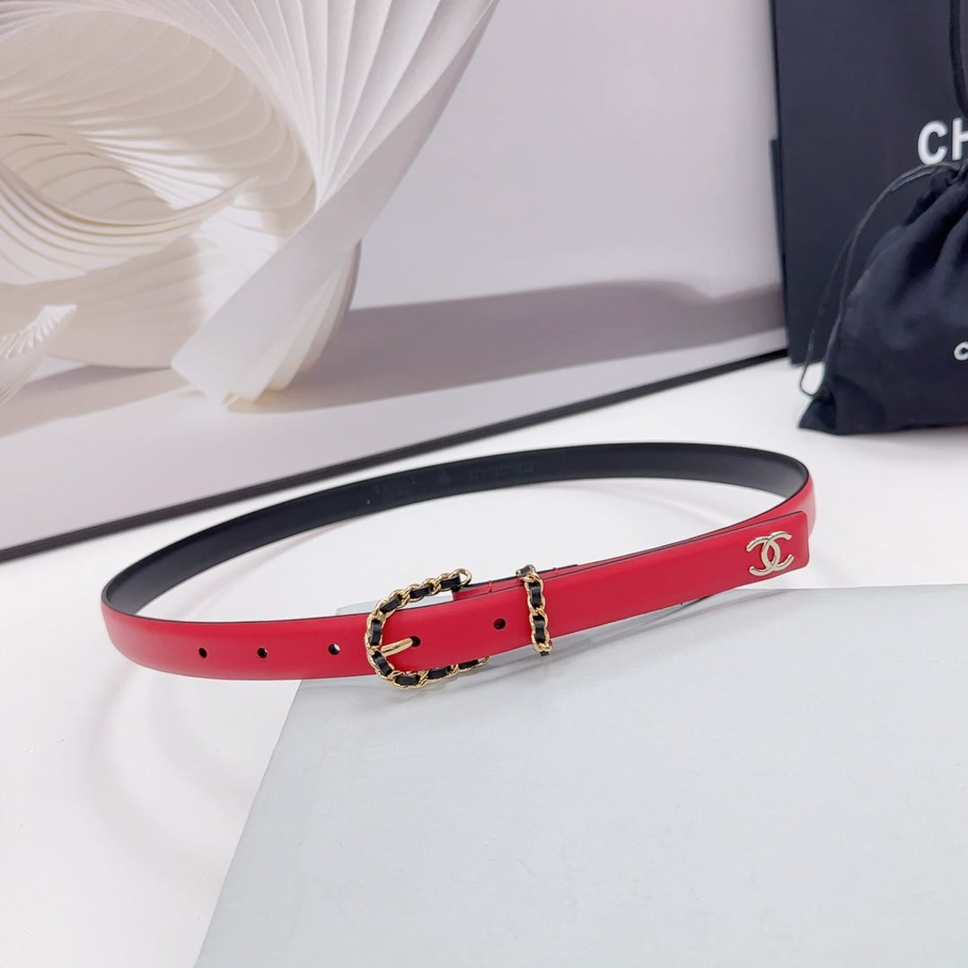 Cc Belt 20 Mm In Cherry Red Mix Black Calfskin Gold Hardware