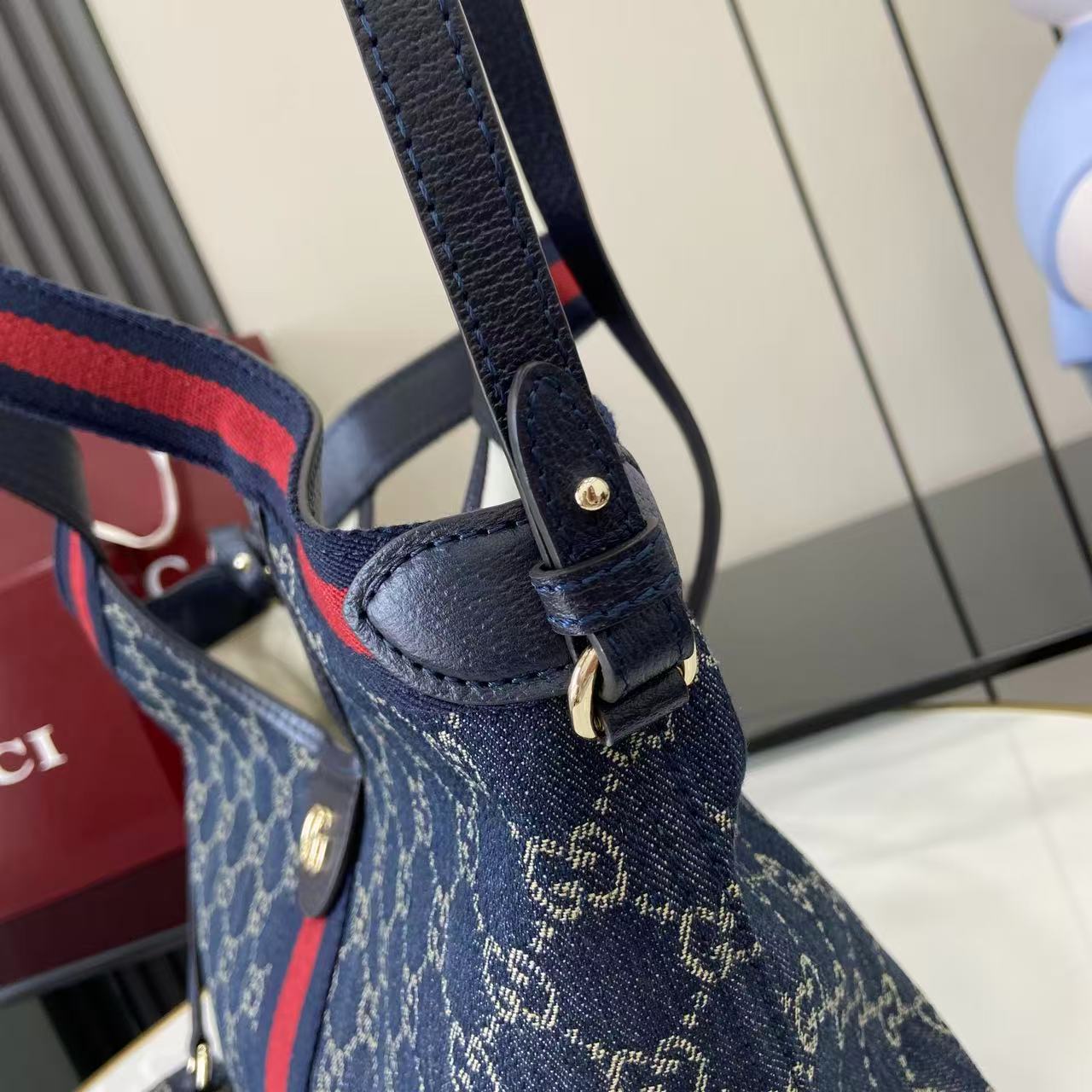 Gucci 25 Giglio 25cm Bag Blue Denim Leather 292387