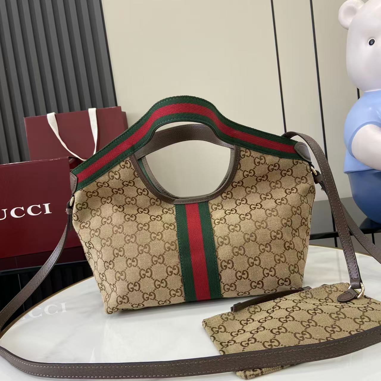 Gucci 25 Giglio 25cm Bag Beige Canvas Leather 292388
