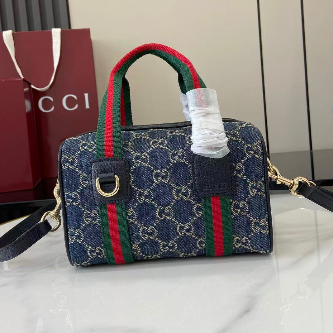 Gucci 25 GG Handbag Navy Blue Denim Leather 288801