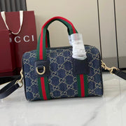 Gucci 25 GG Handbag Navy Blue Denim Leather 288801