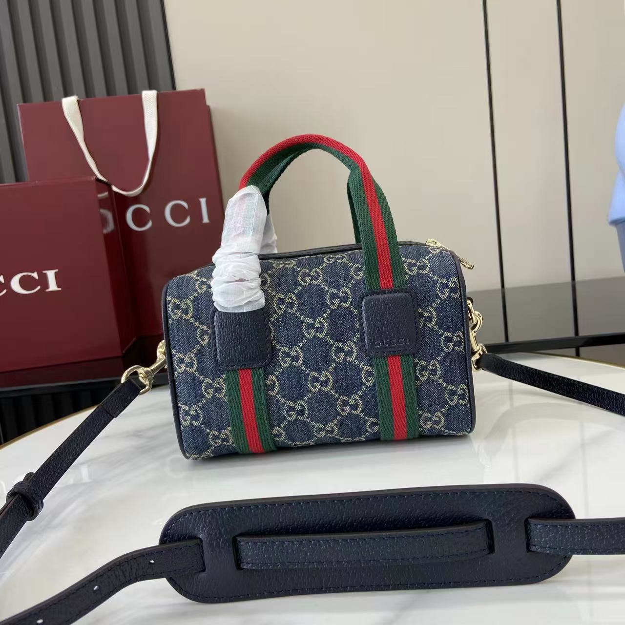 Gucci 25 GG Handbag Navy Blue Denim Leather 288801