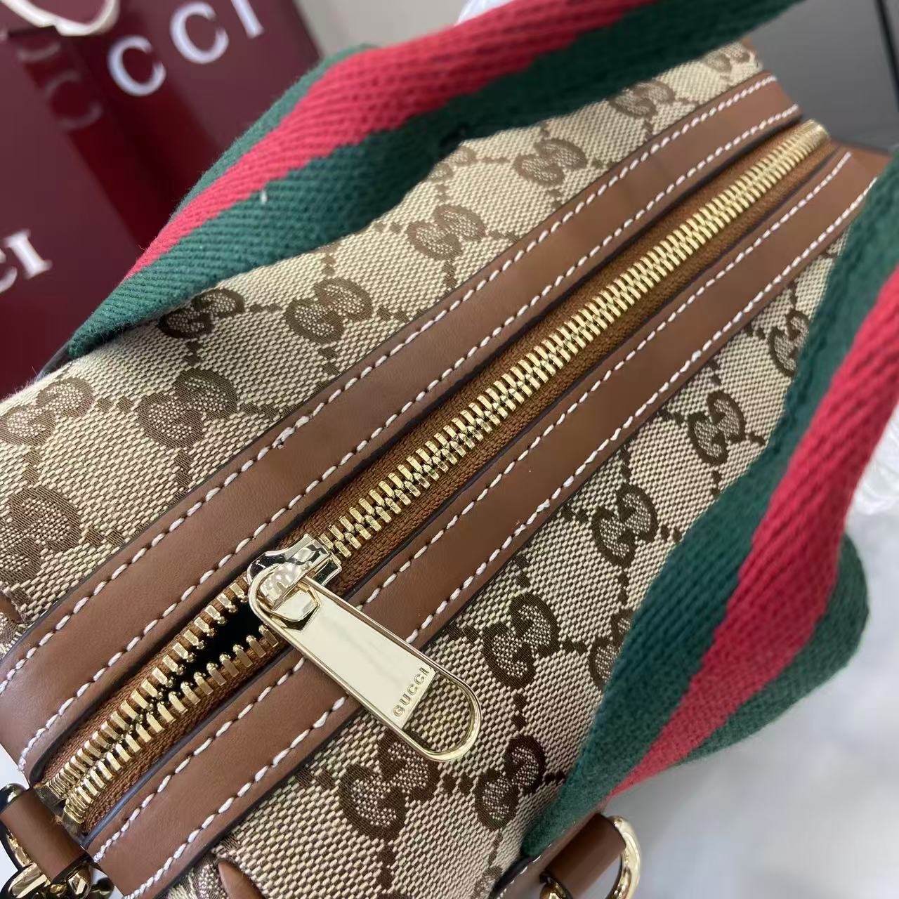 Gucci 25 GG Handbag Beige mix Brown Canvas Leather 288802