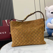 Gucci 25 Beatrix Handbag Brown Gold Suede