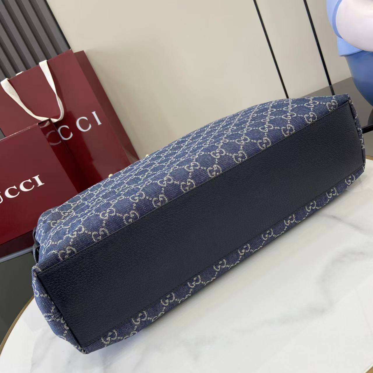 Gucci 25 Beatrix 40cm Handbag Navy Blue Denim Leather 292318