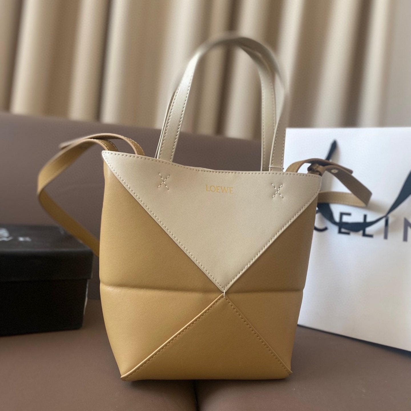 Loew Puzzle Fold Tote Iblack Shiny Calfskin