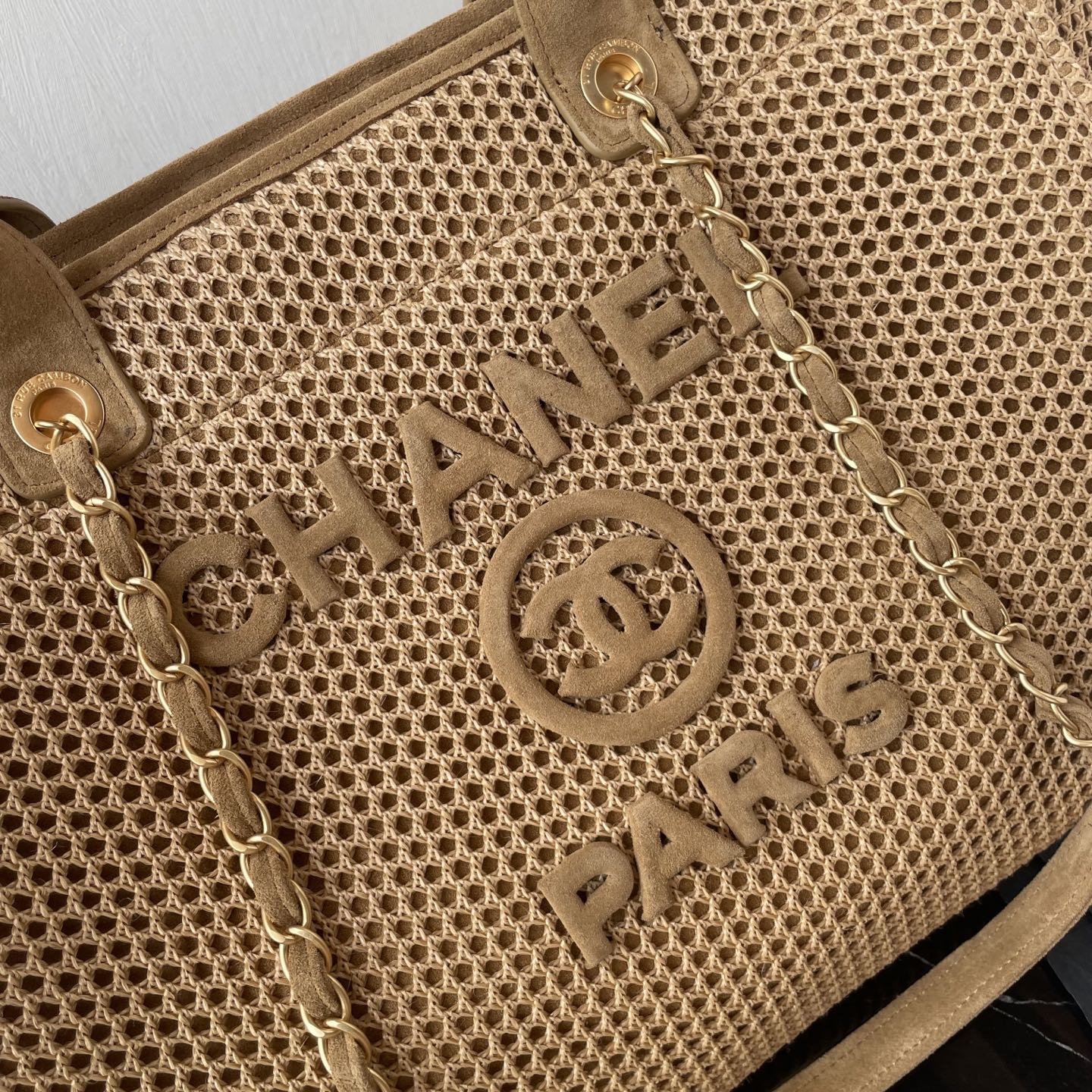 CC Large Tote 39 Light Beige Canvas Pearl Logo