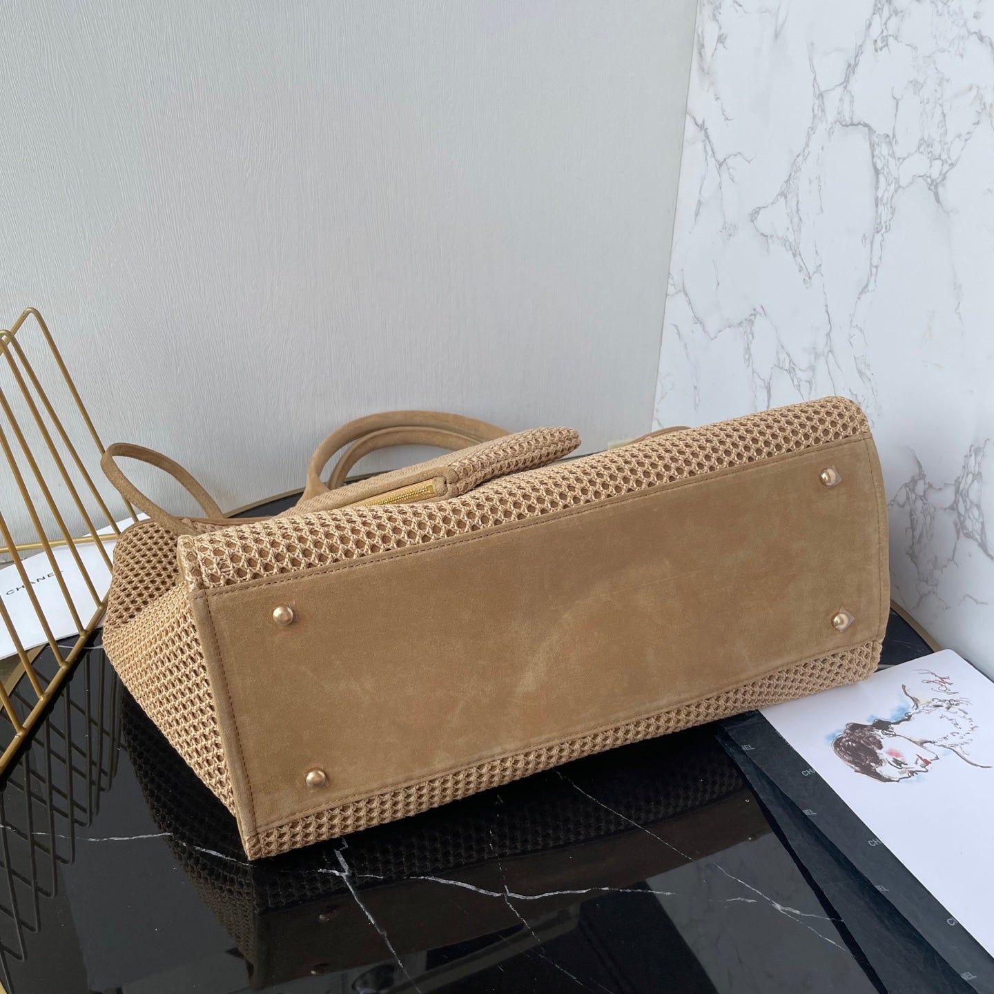 CC Large Tote 39 Light Beige Canvas Pearl Logo