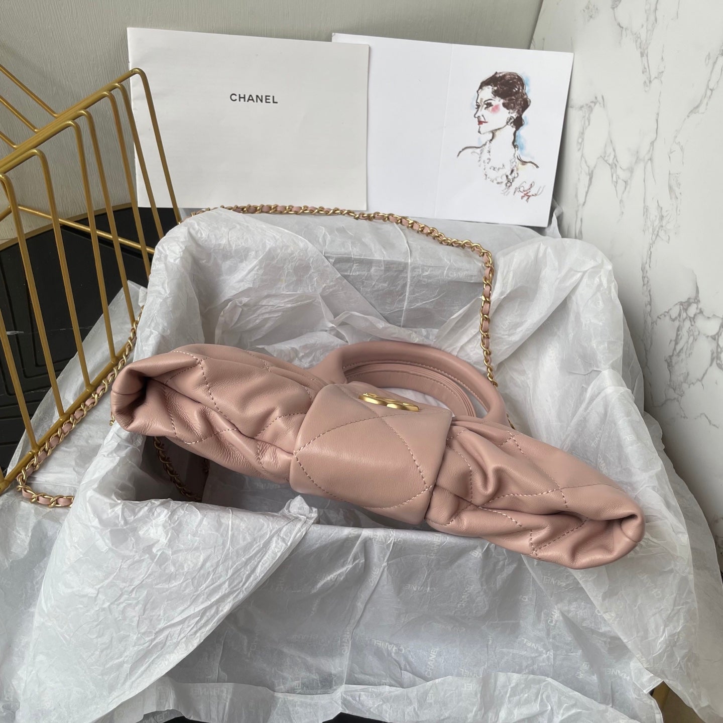 CC Large Tote 39 Light Beige Canvas Pearl Logo