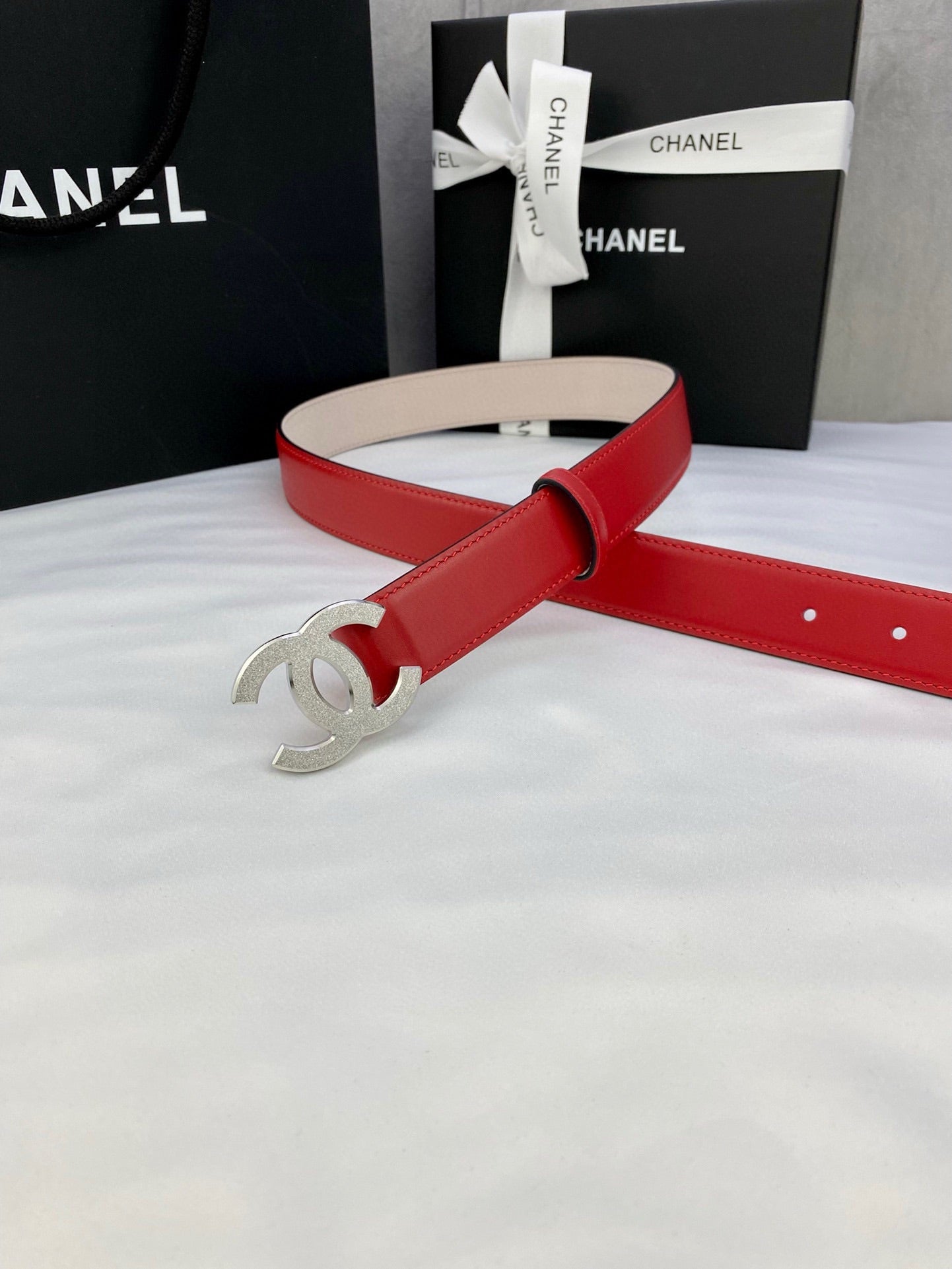 Double C Belt 30Mm In Red Calfskin Metal Buckle