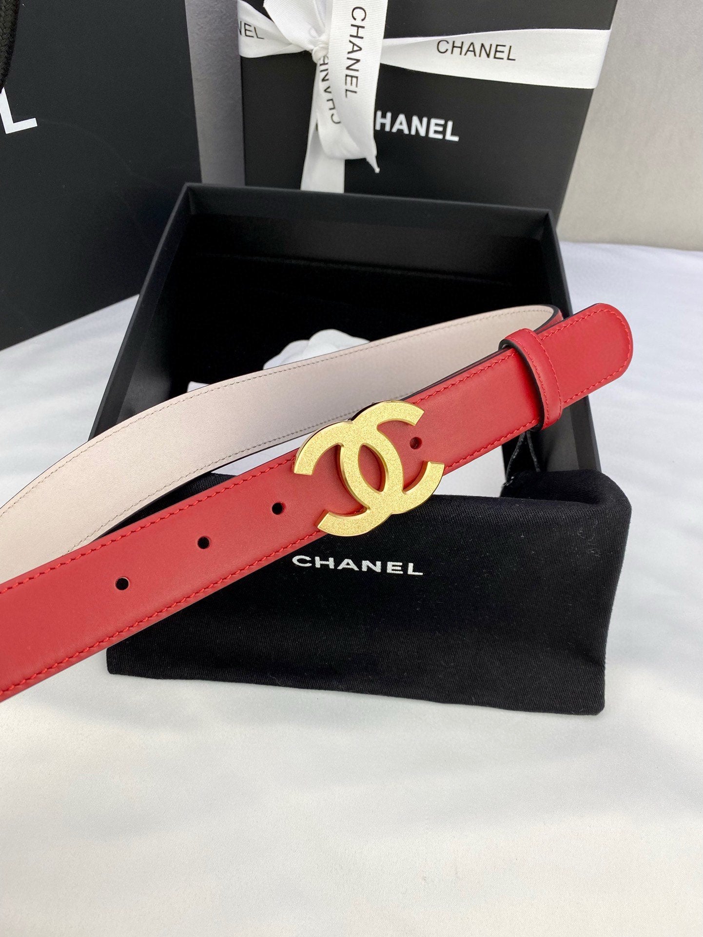 Double C Belt 30Mm In Red Calfskin Metal Buckle