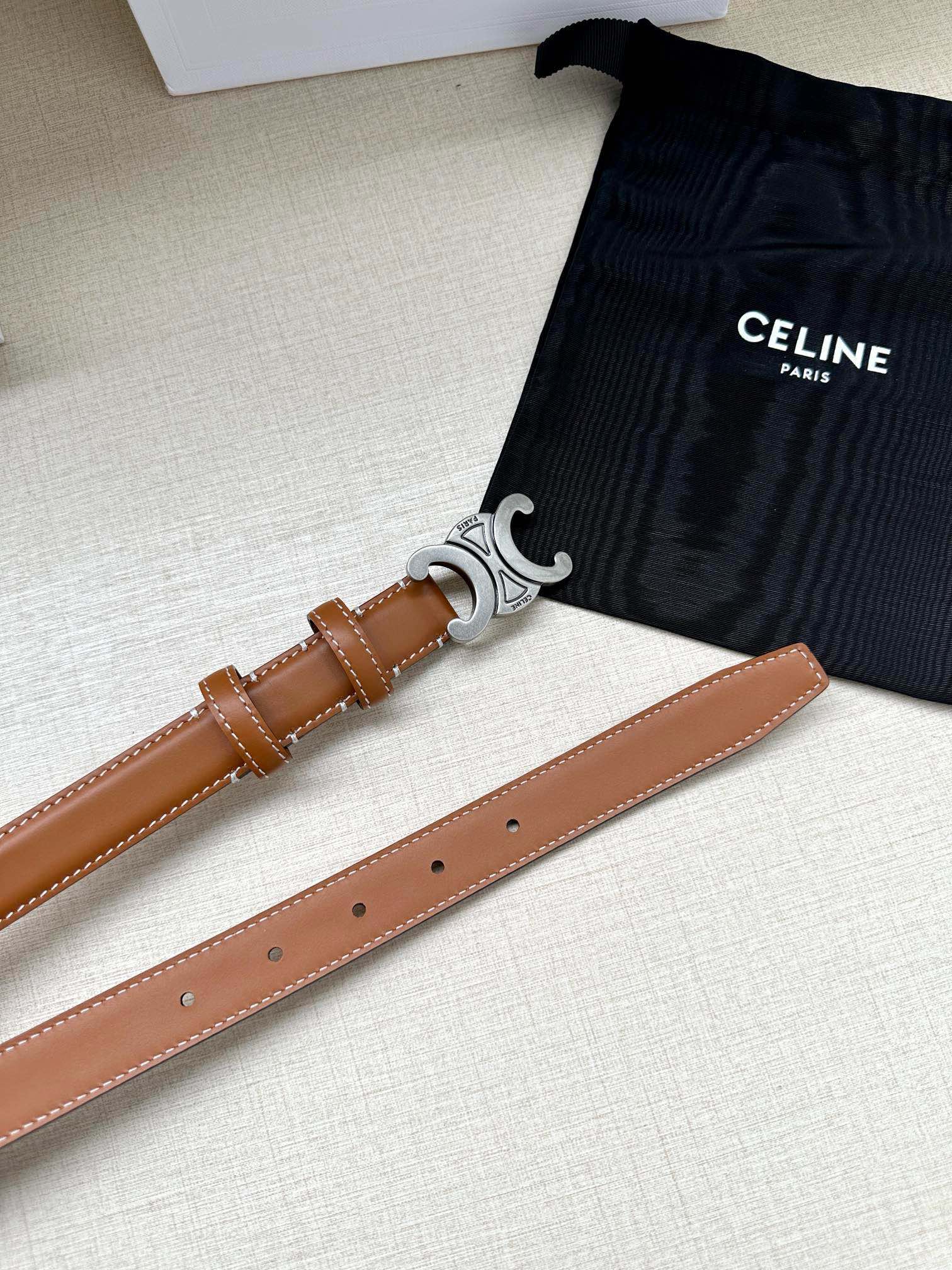 Celine 25S Belt Triomphe Taurillon 25Mm In Caramel Calfskin 557499
