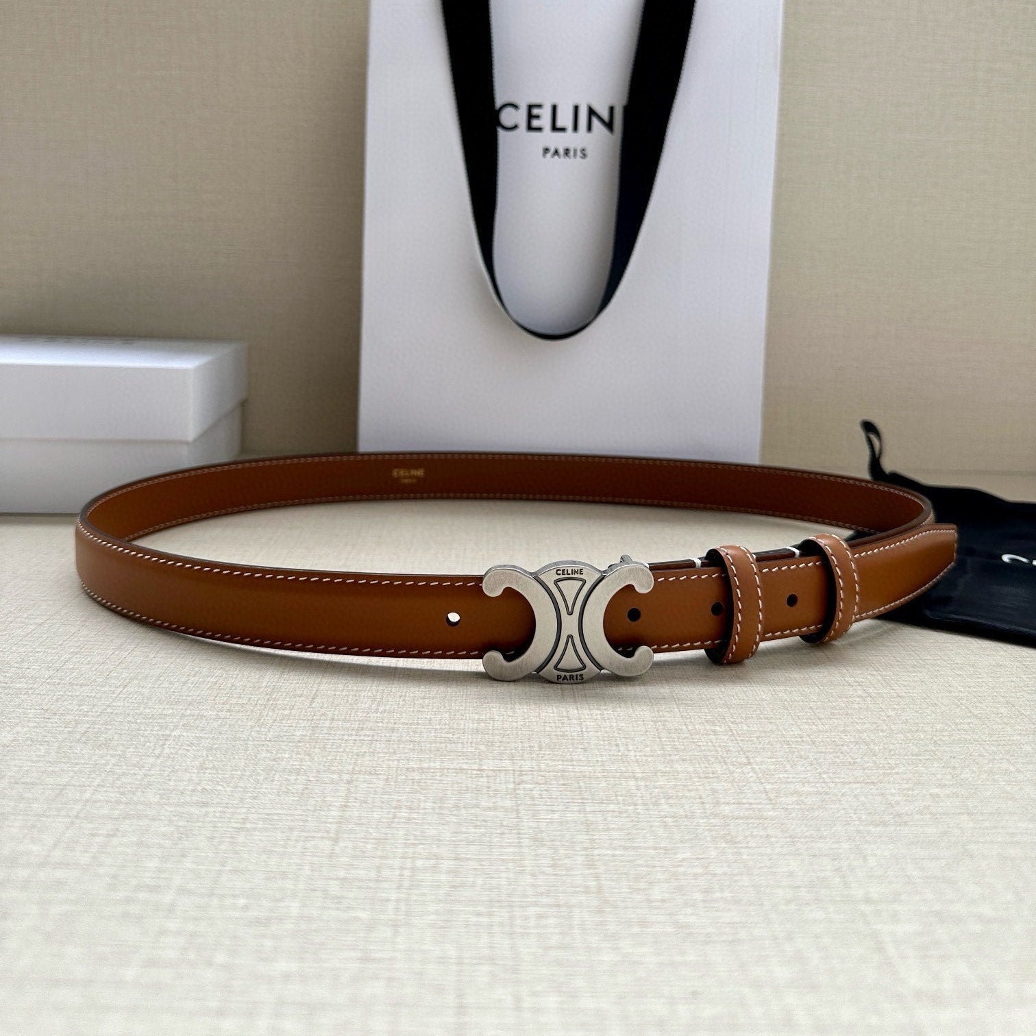 Celine 25S Belt Triomphe Taurillon 25Mm In Caramel Calfskin 557499