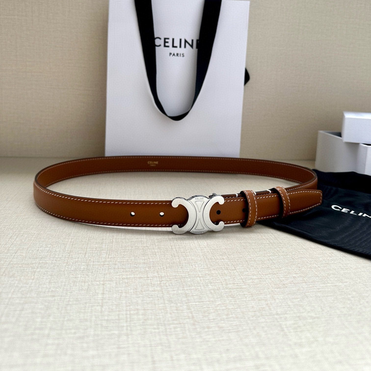 Celine 25S Belt Triomphe Taurillon 25Mm In Caramel Calfskin 557501