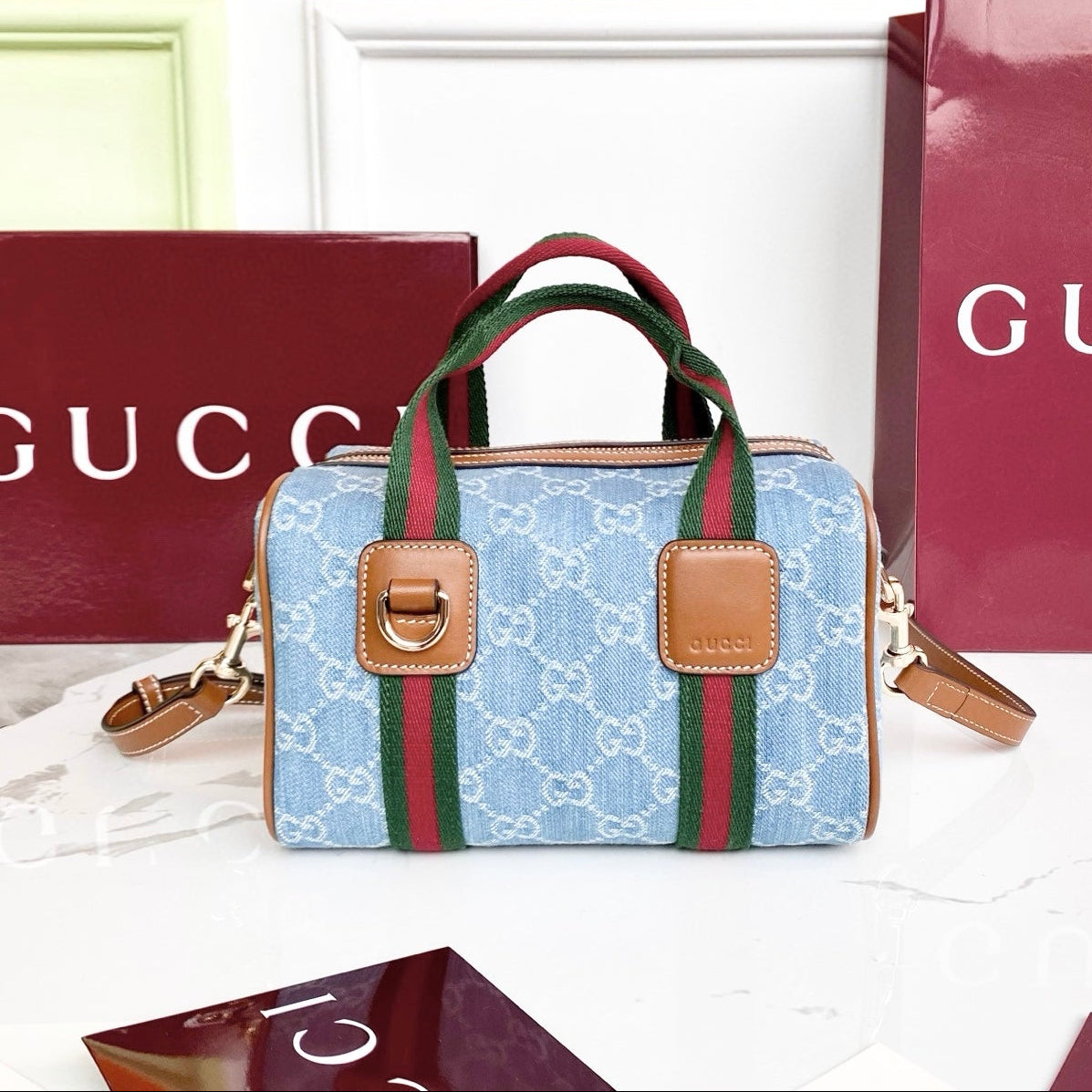 Gucci 25 GG Handbag Blue Denim Leather 286709