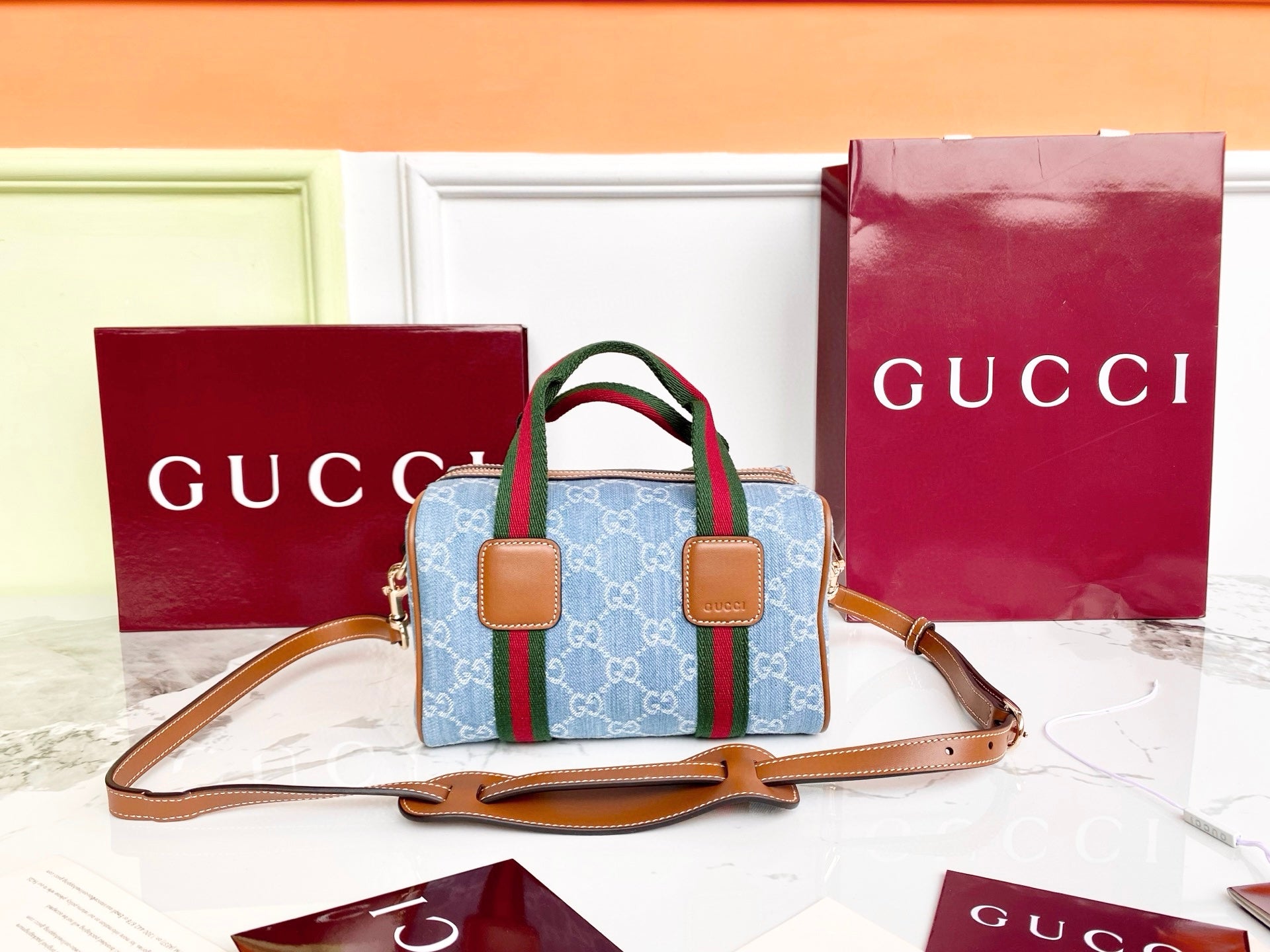 Gucci 25 GG Handbag Blue Denim Leather 286709