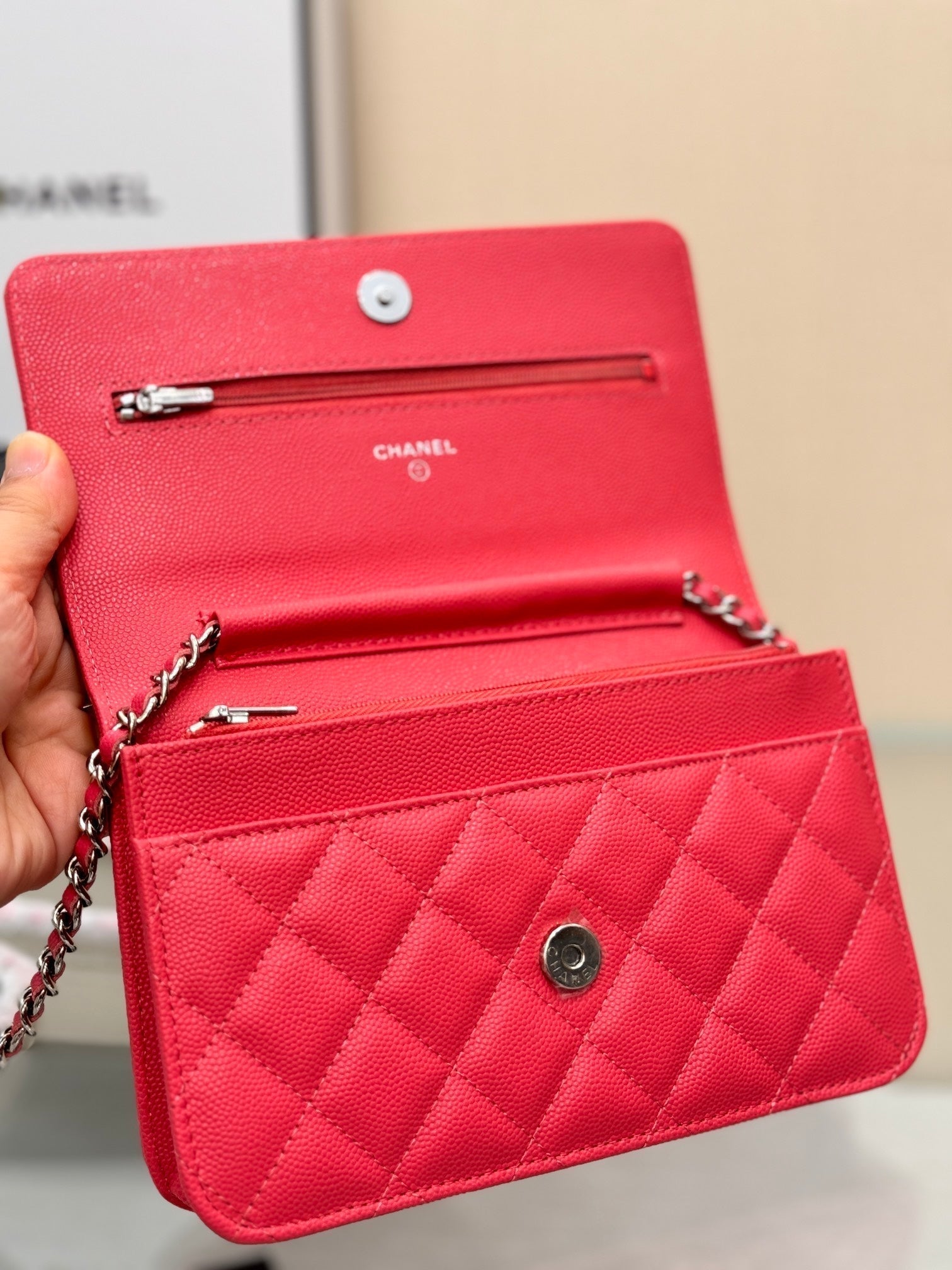 CC Large Tote 39 Light Beige Canvas Pearl Logo