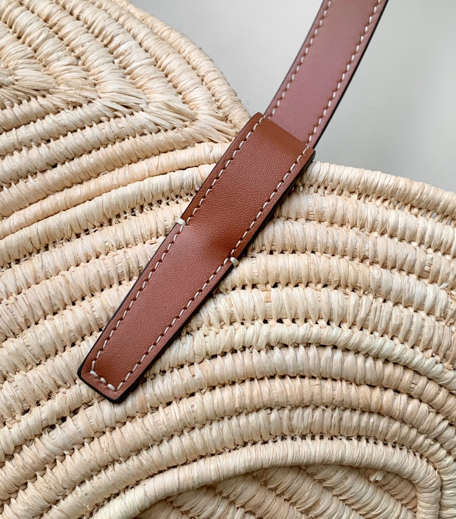 Celine Classic Panier 47cm Braieded Triomphe Beige Raffia Brown Calfskin