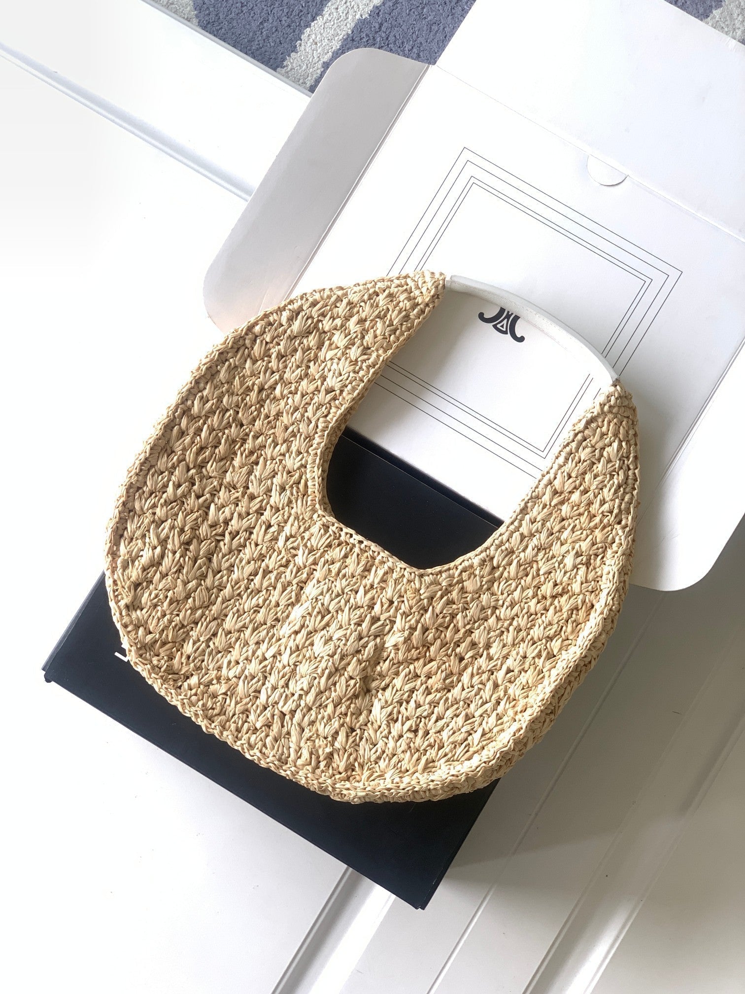 celin classic panier 33cm hobo bag raffia and white calfskin