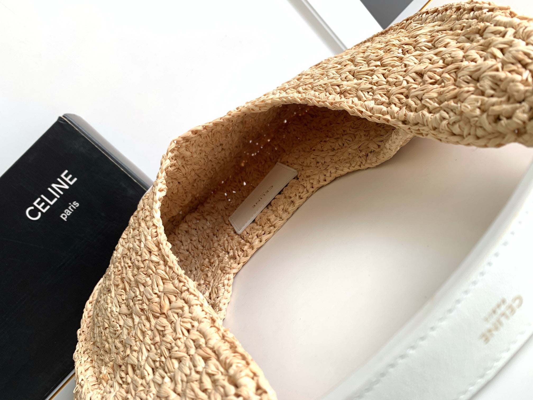 celin classic panier 33cm hobo bag raffia and white calfskin