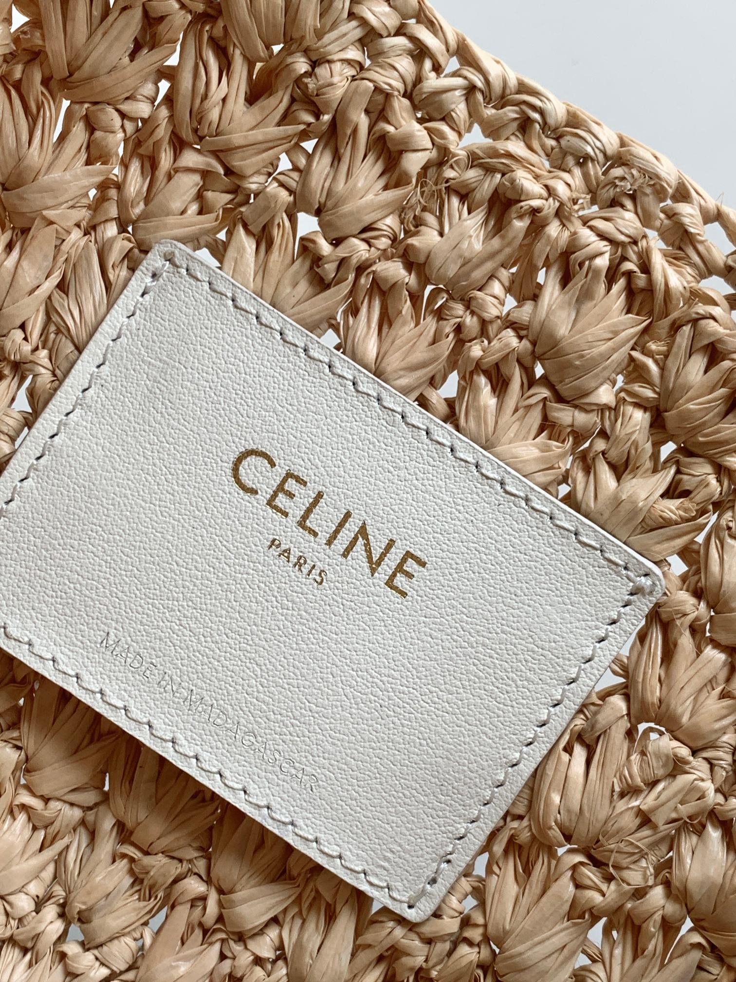 celin classic panier 33cm hobo bag raffia and white calfskin