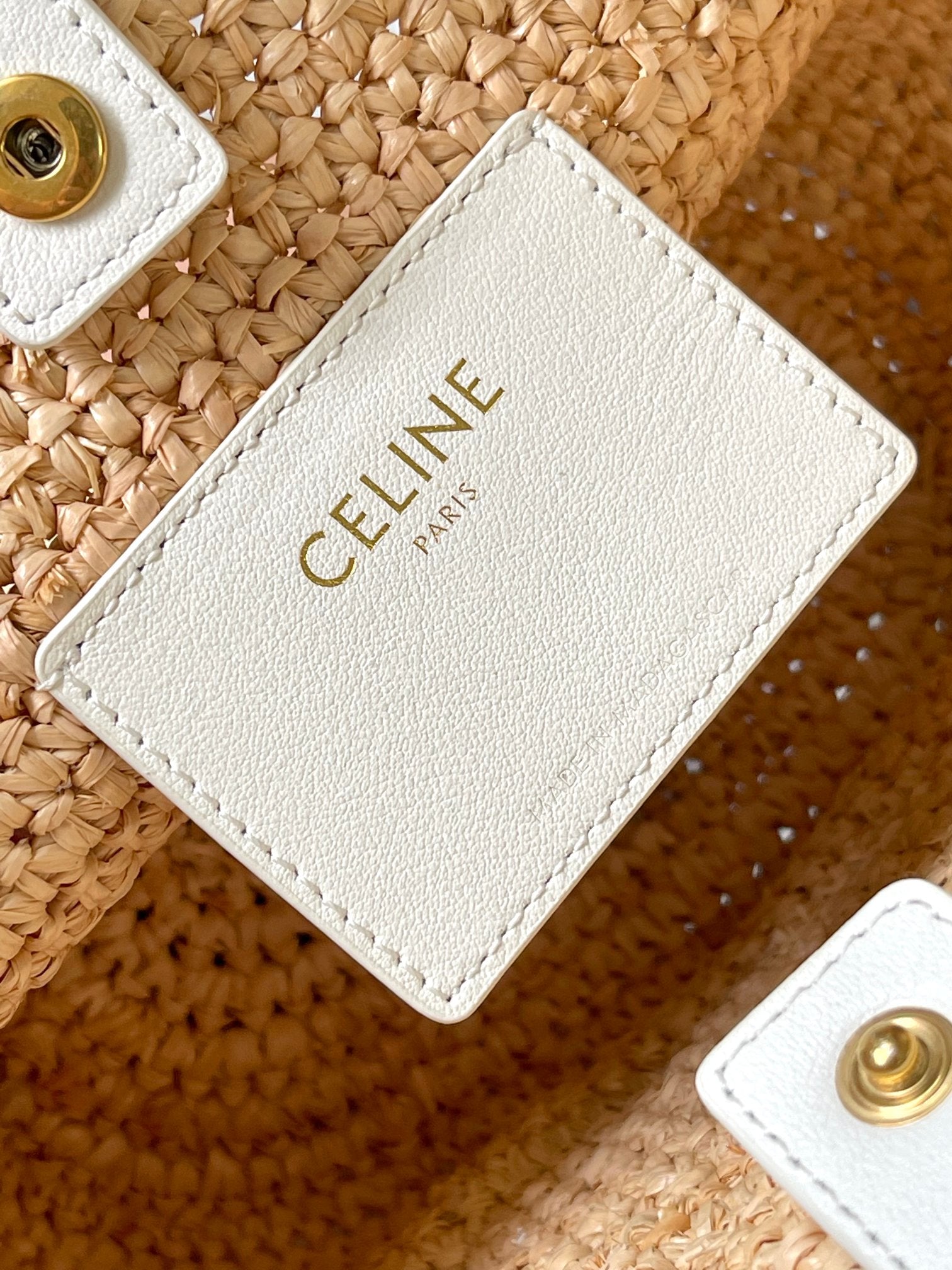 Celine Nano Supple 22cm White Calfskin Beige Raffia