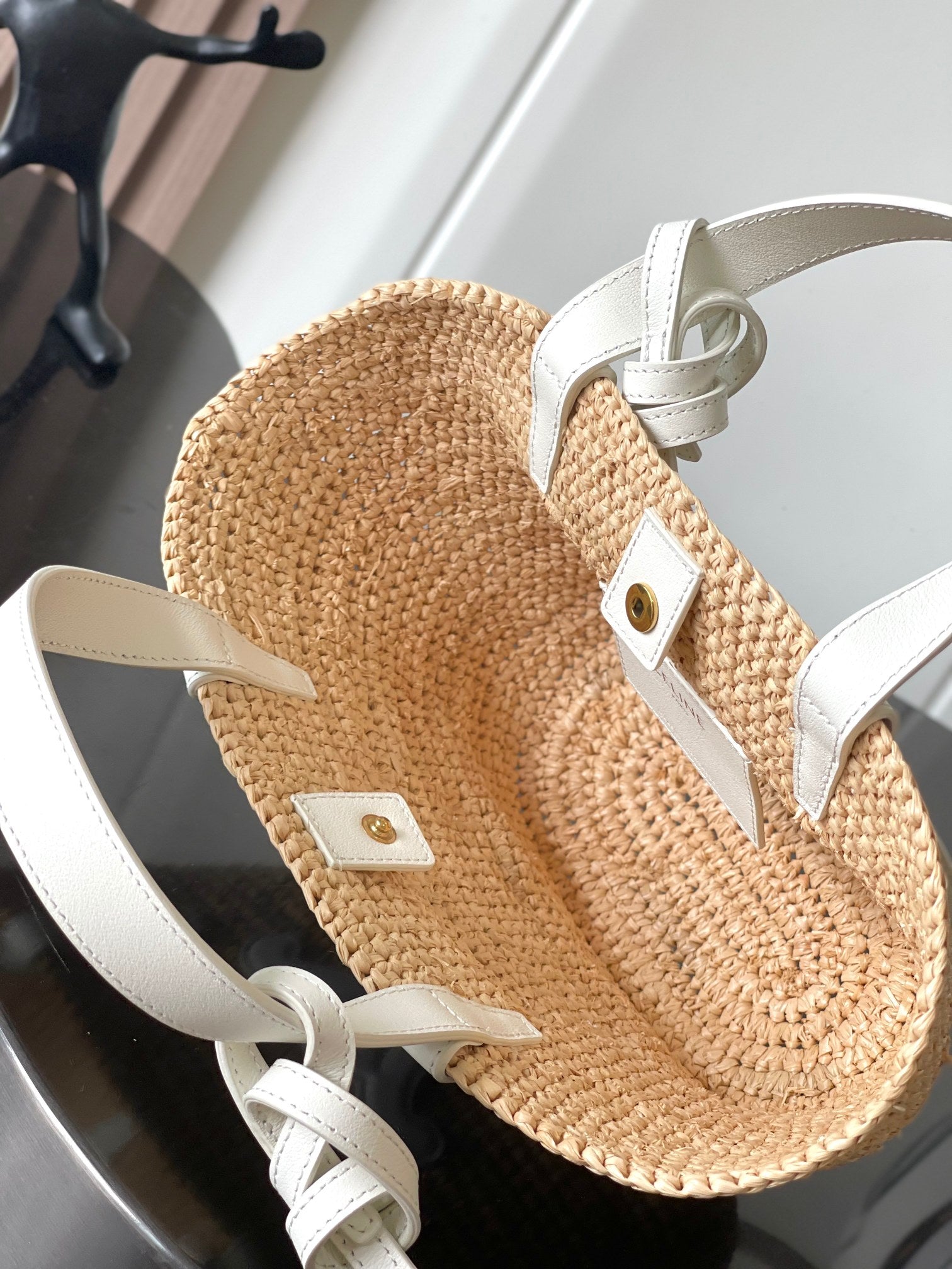 Celine Nano Supple 22cm White Calfskin Beige Raffia