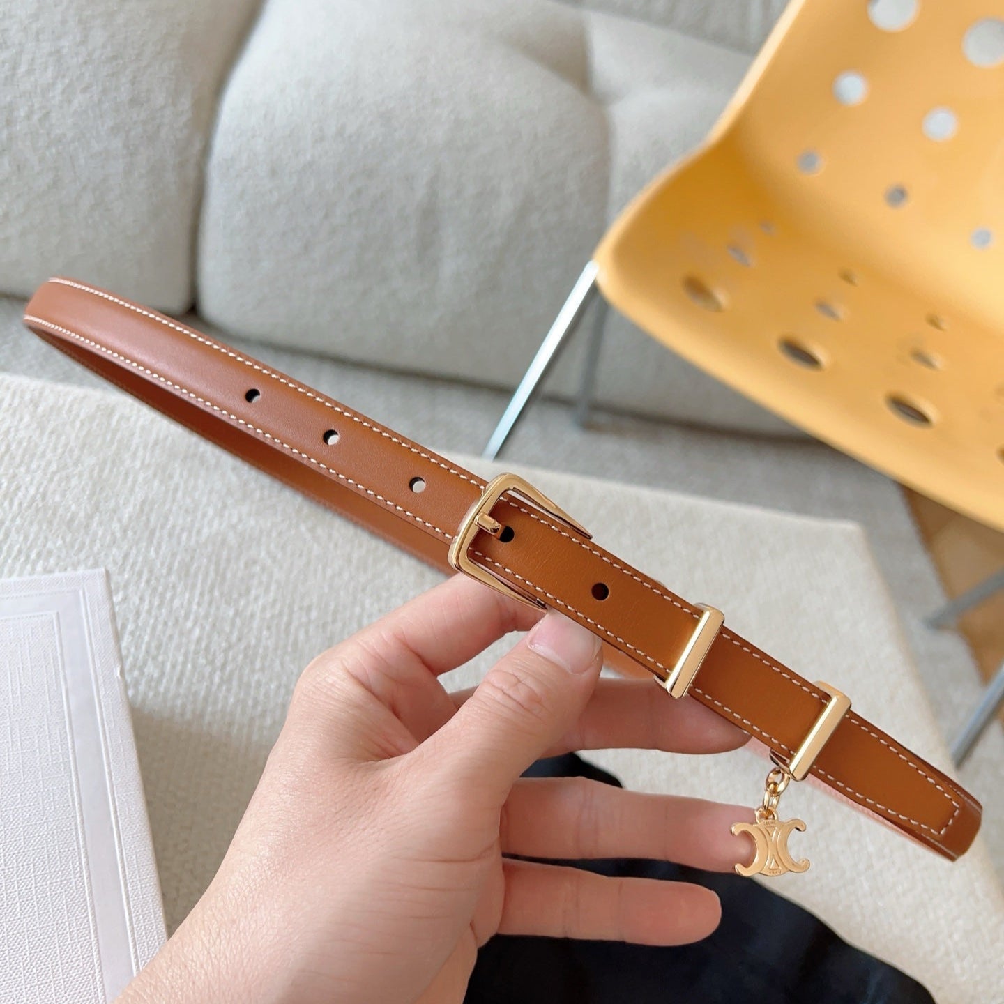 Cl Belt 18Mm In Brown Taurillon Calfskin Gold Buckle