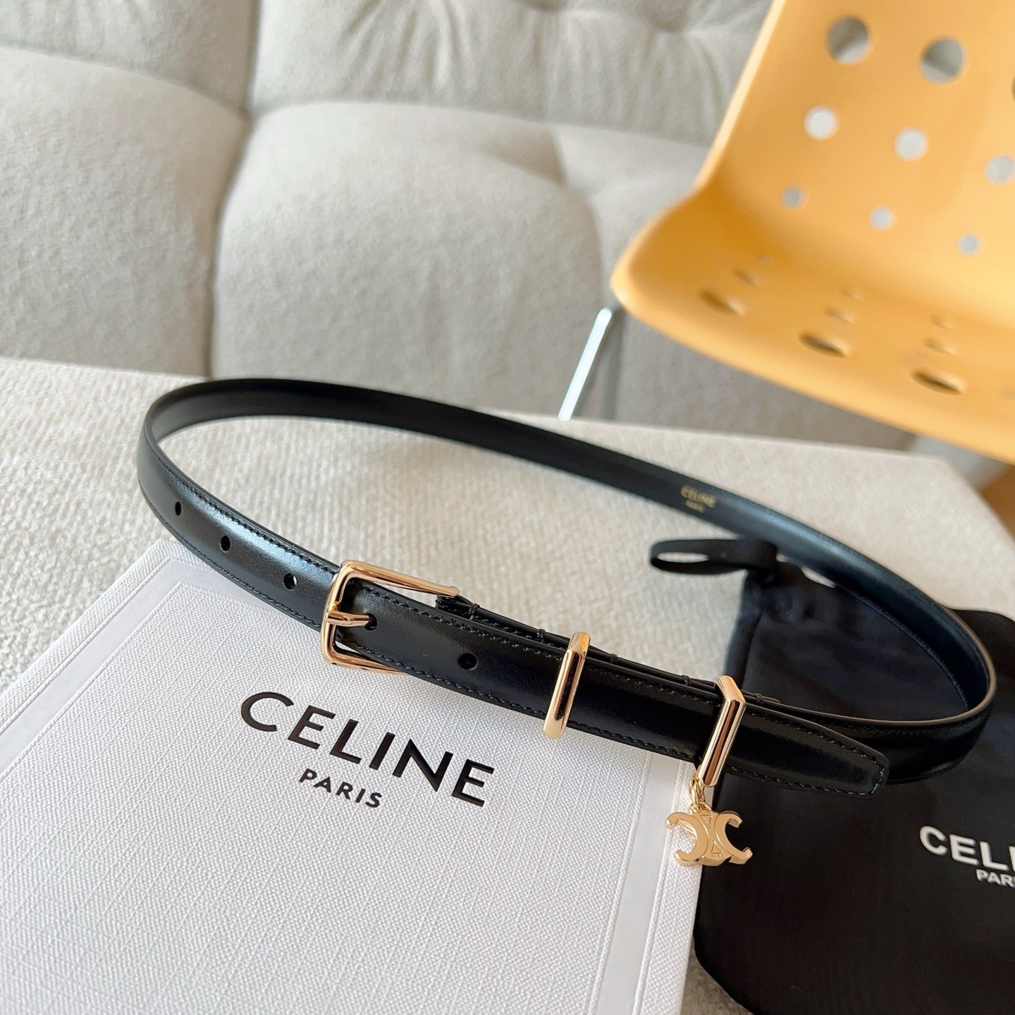 Cl Belt 18Mm In Black Taurillon Glossy Calfskin Gold Buckle