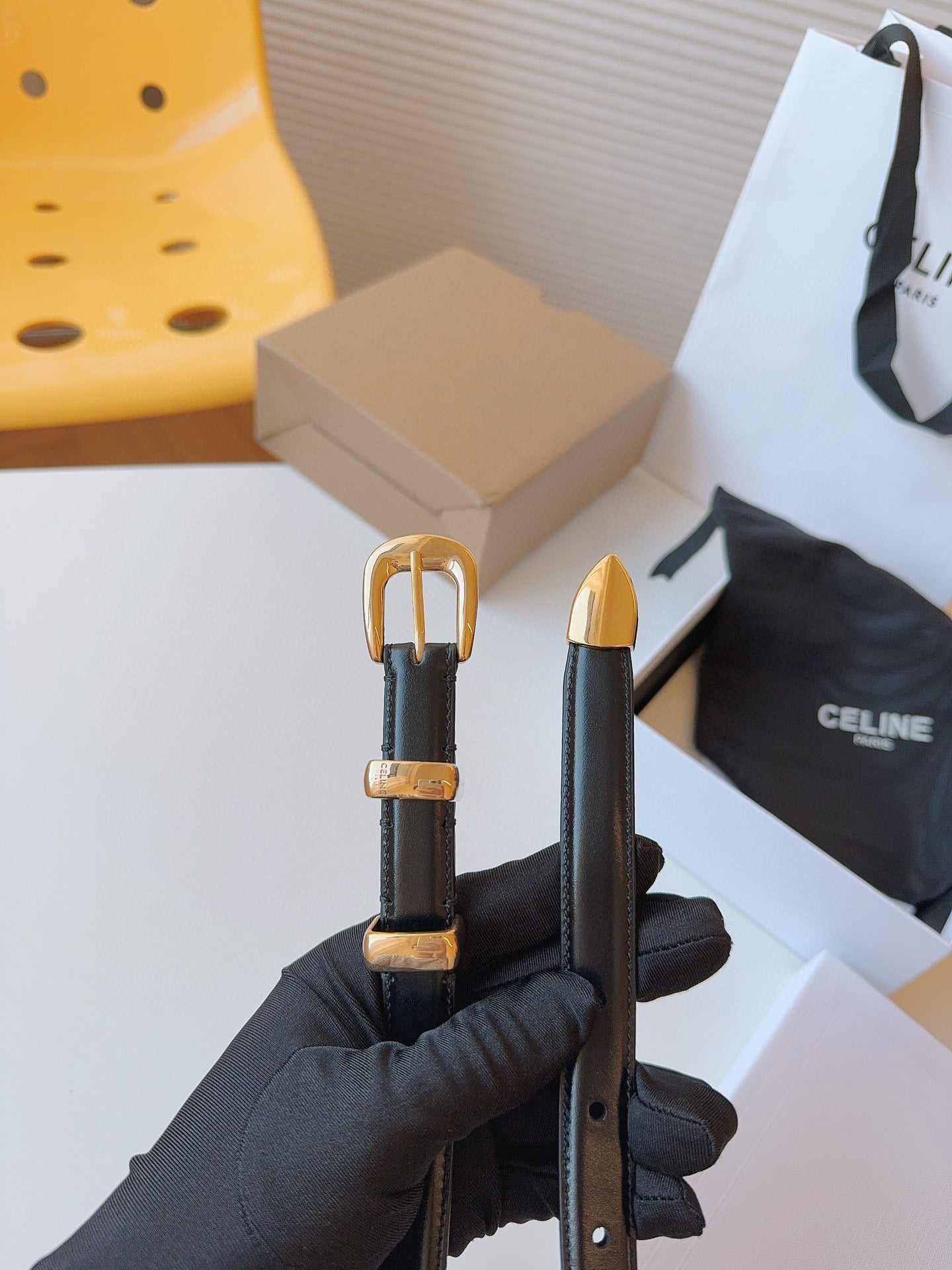 Celine 25S Small 18Mm Western Belt In Black Calfskin 566640