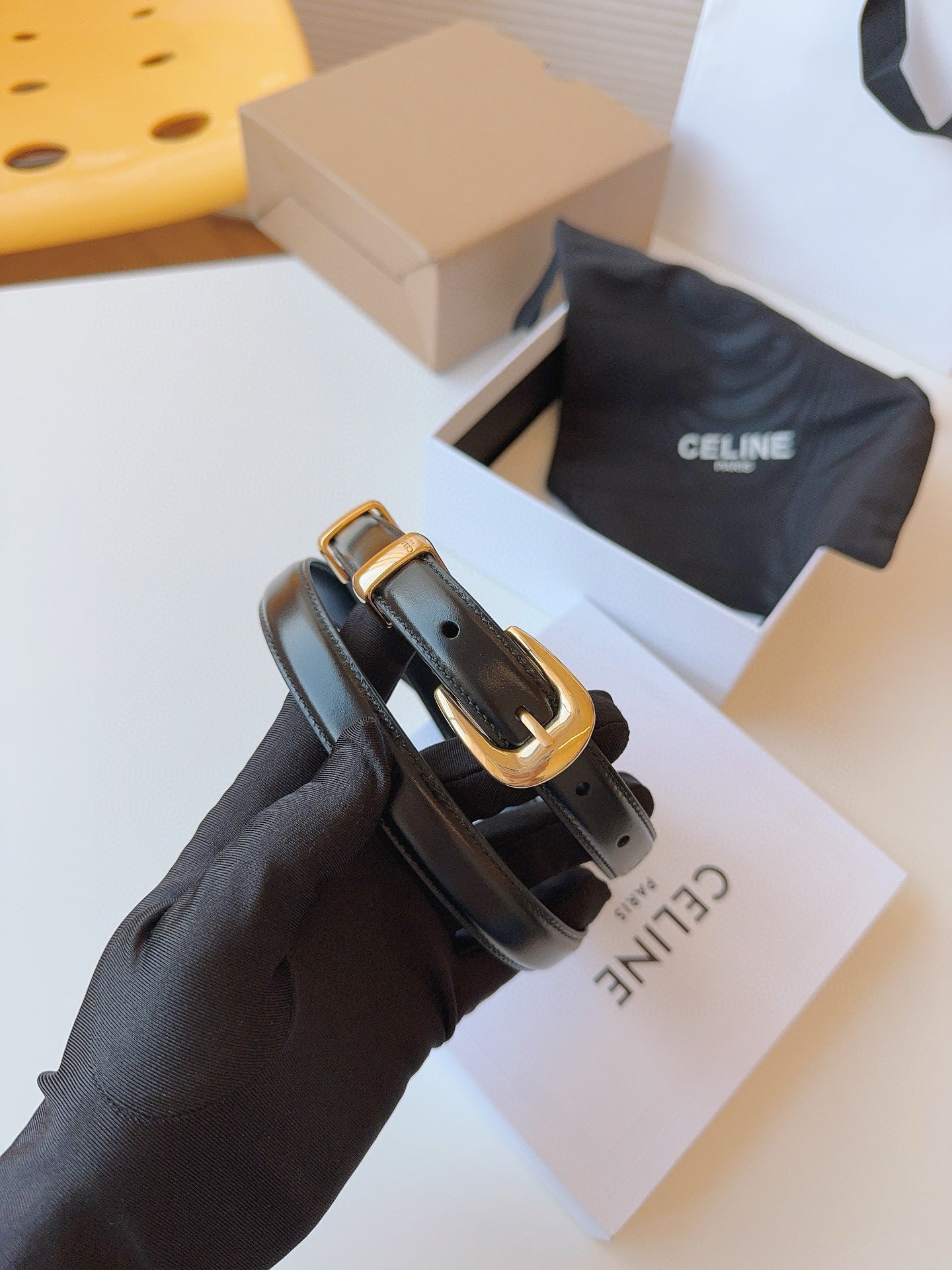 Celine 25S Small 18Mm Western Belt In Black Calfskin 566640