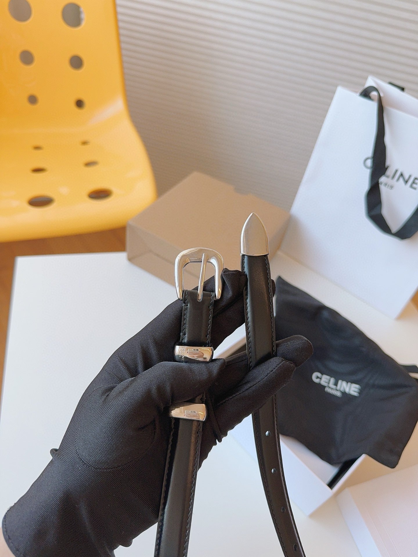 Celine 25S Small 18Mm Western Belt In Black Calfskin 566641