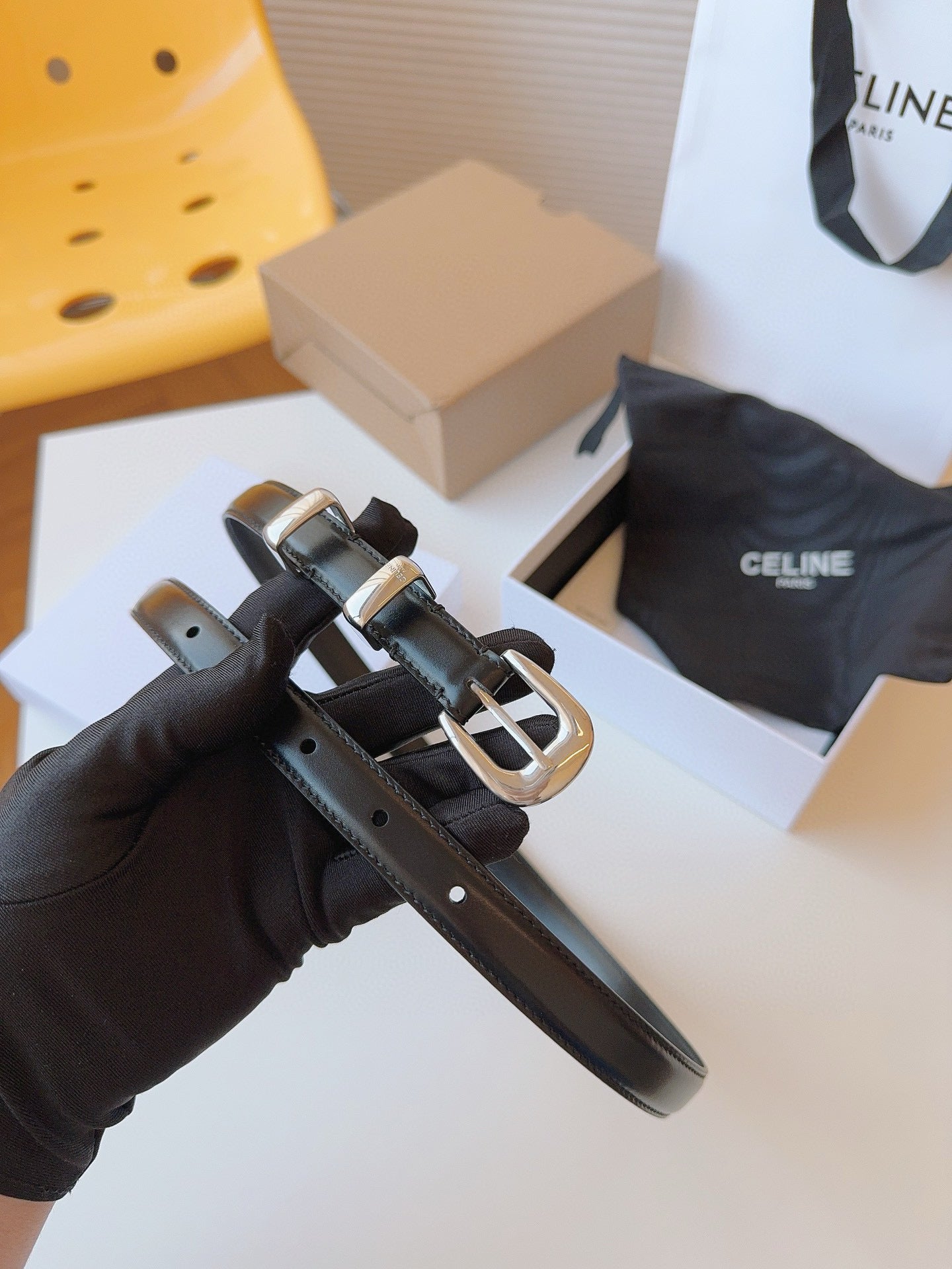 Celine 25S Small 18Mm Western Belt In Black Calfskin 566641