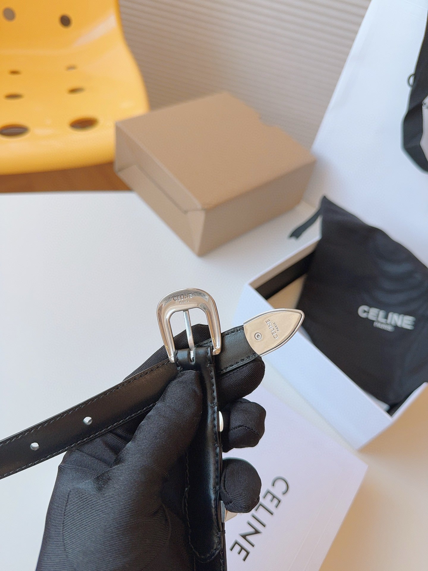 Celine 25S Small 18Mm Western Belt In Black Calfskin 566641