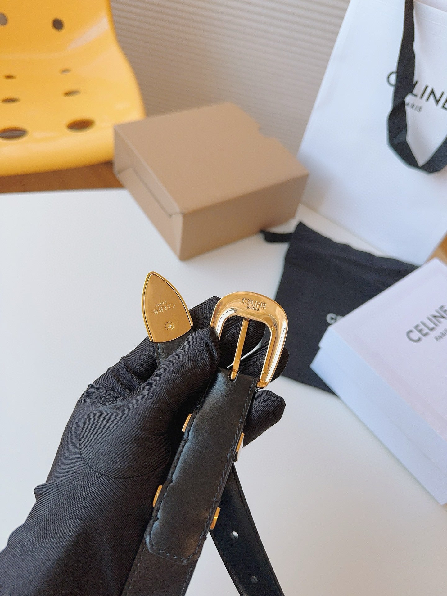 Celine 25S Small 25Mm Western Belt In Black Calfskin 566638