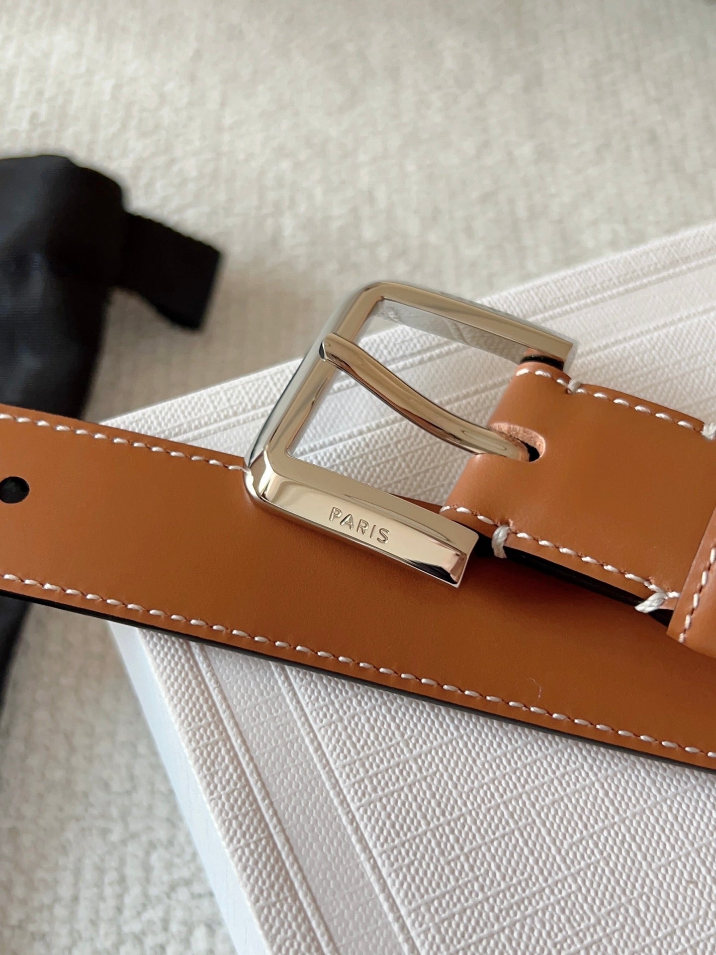 Celine 25S Belt 25Mm In Brown Calfskin Silver Hardware 561793