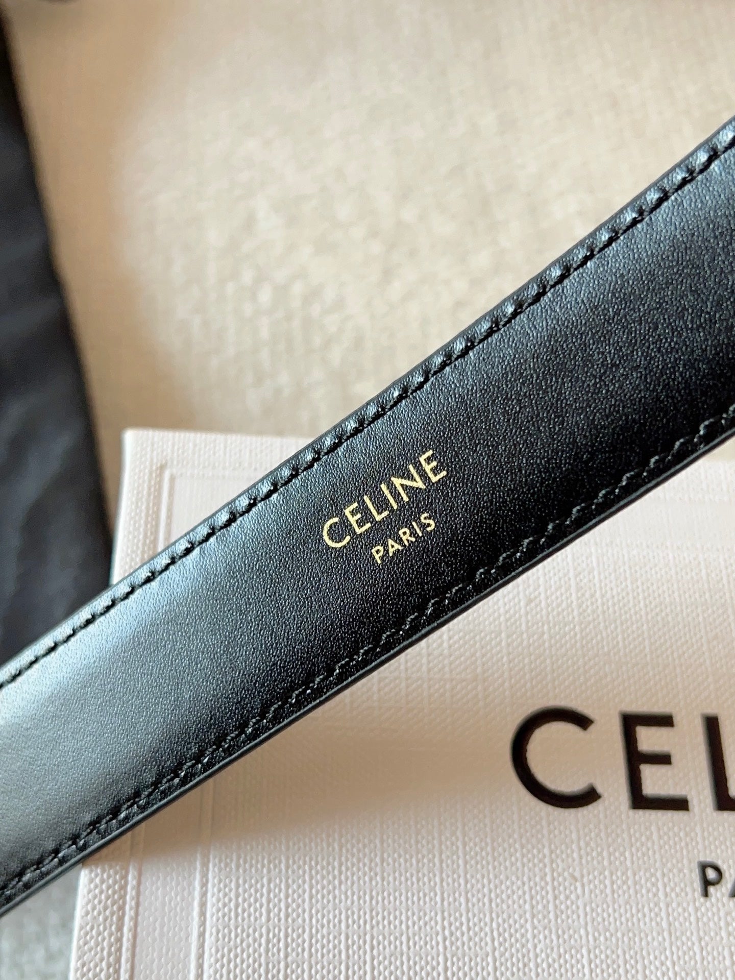 Celine 25S Belt 25Mm In Black Calfskin Silver Hardware 561795