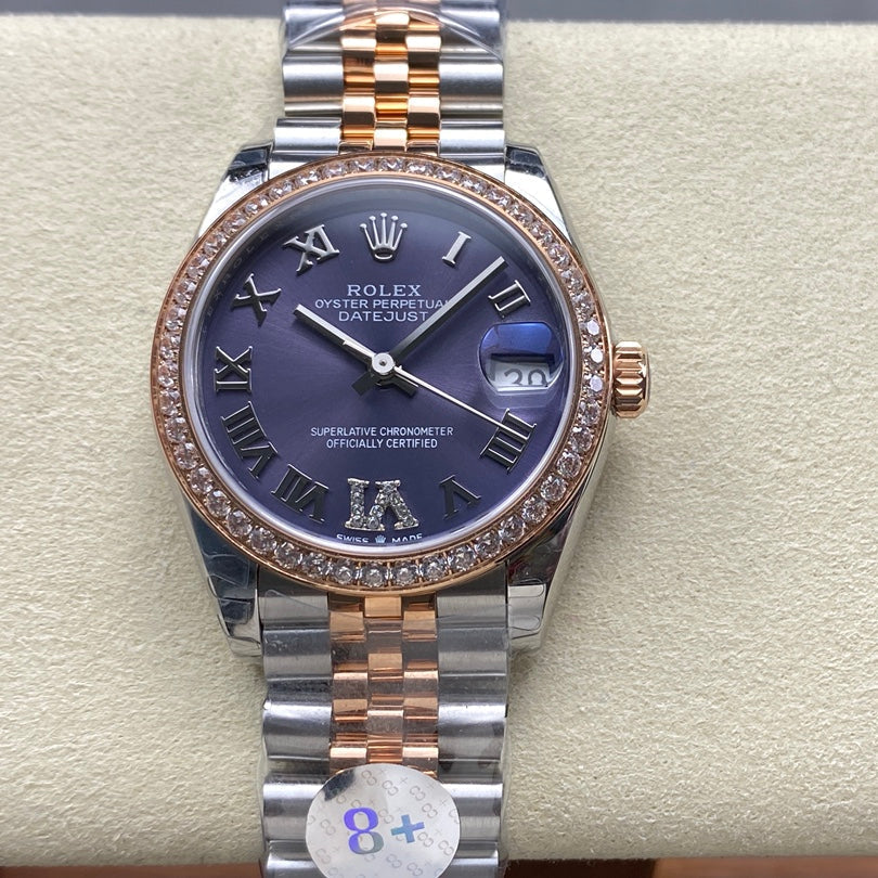 Datejust 31mm Pink Gold Steel Diamond Bezel Aubergine Purple Dial