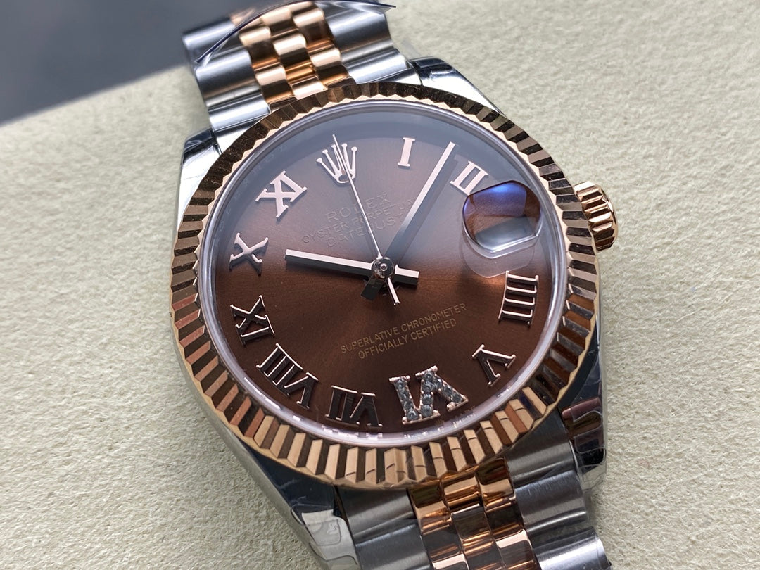 Datejust 31mm Pink Gold Steel Chocolate Dial