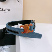 Celine 25S Belt Triomphe Taurillon 25Mm In Black Calfskin And Denim 558346