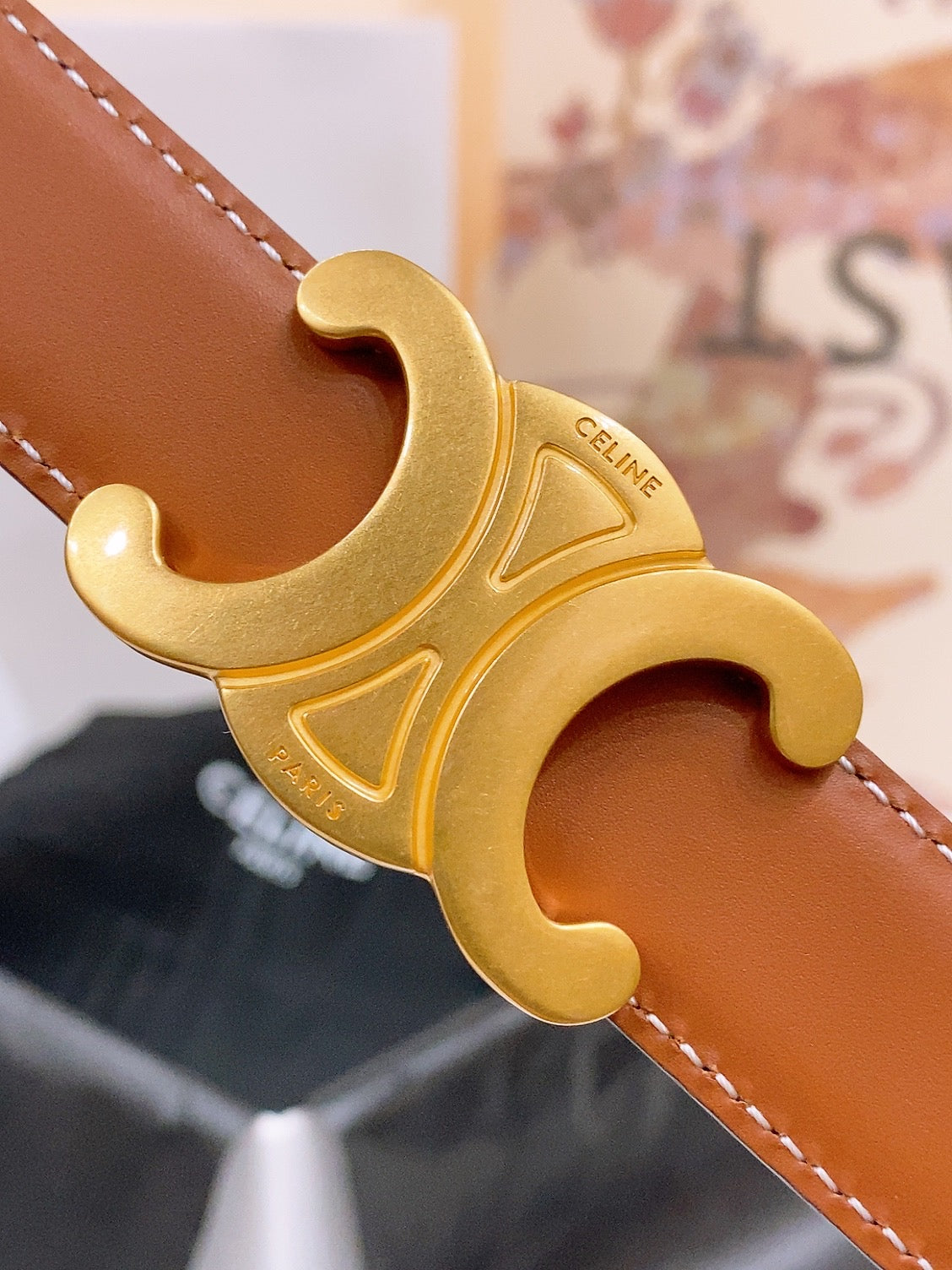 Celine 25S Belt 25Mm Reversible Triomphe In Black Brown Calfskin 565540