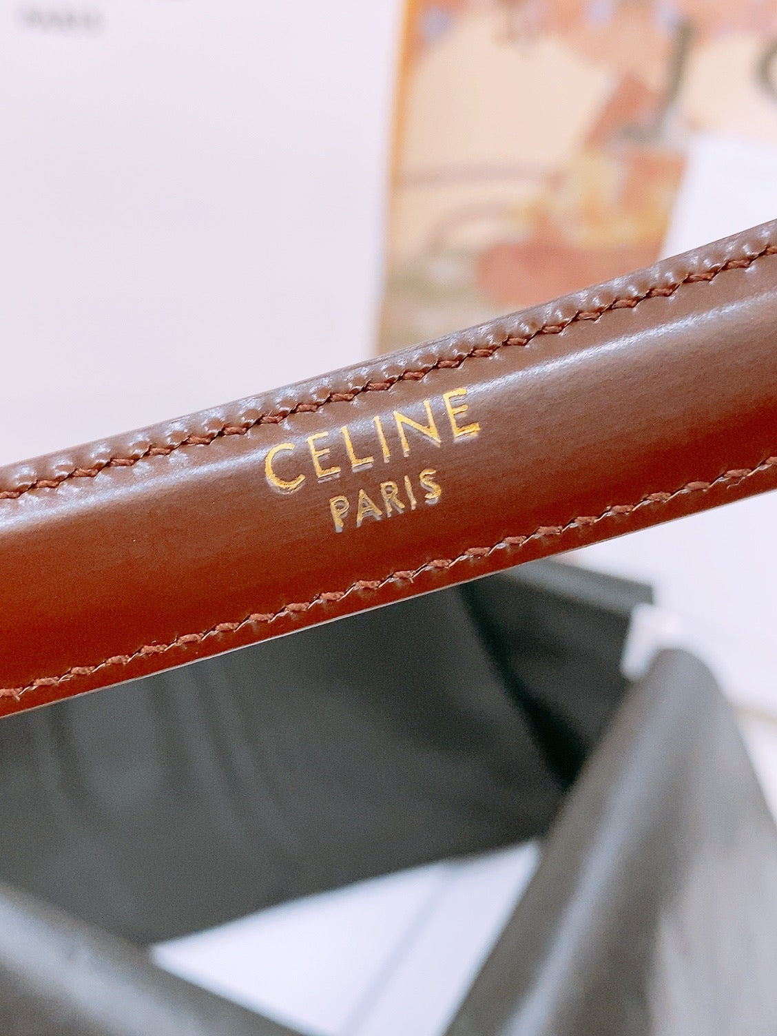 Celine 25S Belt 18Mm With Arc De Triomphe Buckle In Burnt Umber 571506