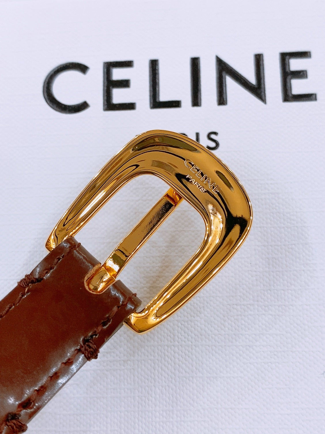 Celine 25S Belt 18Mm With Arc De Triomphe Buckle In Burnt Umber 571506