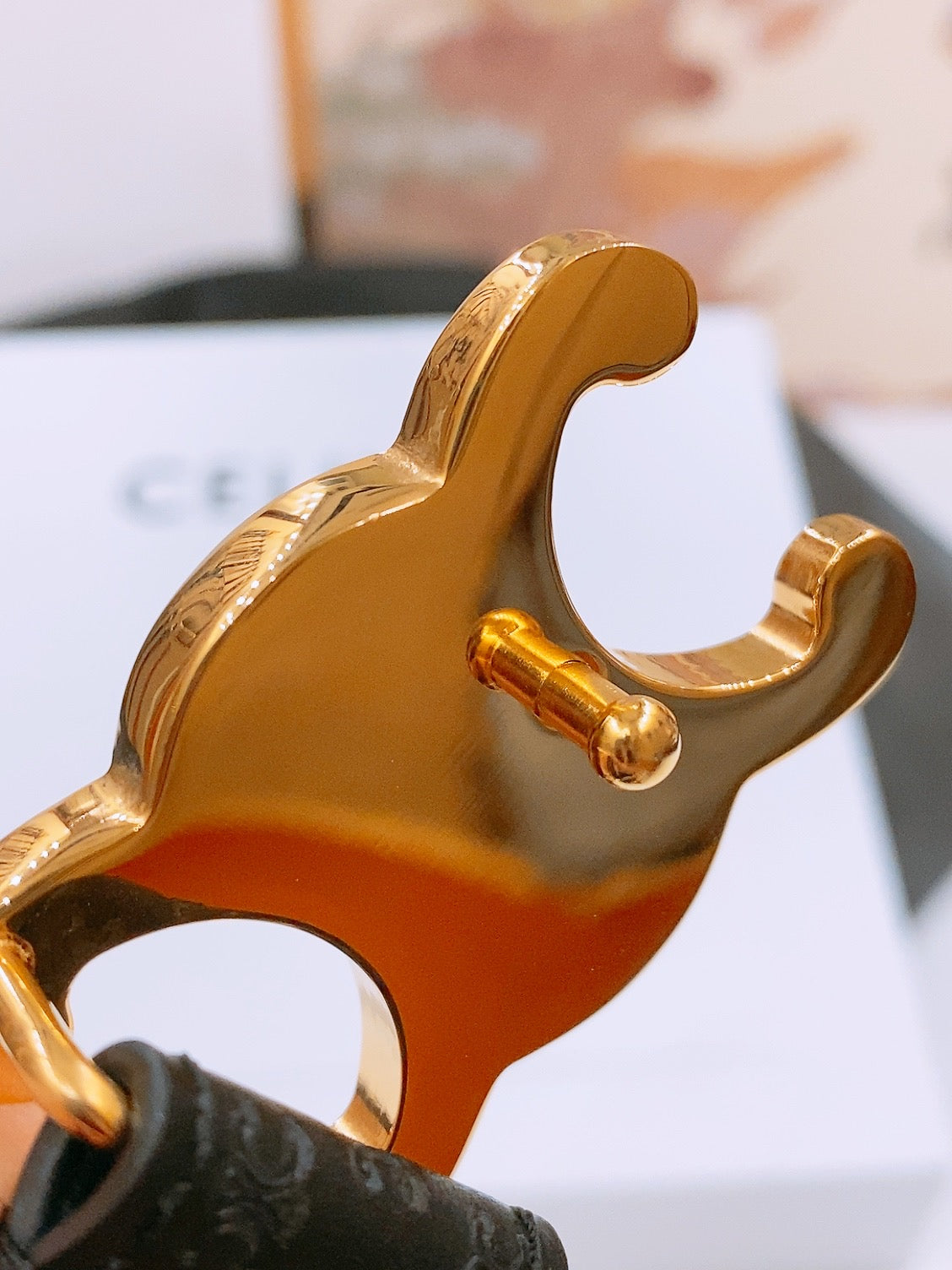 Celine 25S Triomphe Belt 25Mm In Black Calfskin Debossed Logo 570965