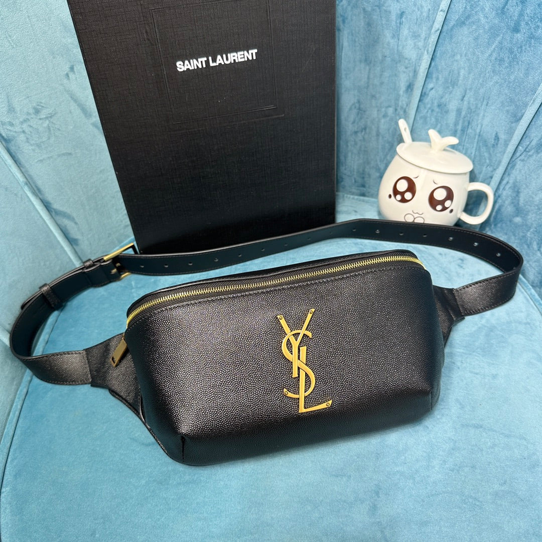 YSL CASSANDRE CLASSIC BELT BAG IN GRAIN DE POUDRE EMBOSSED LEATHER